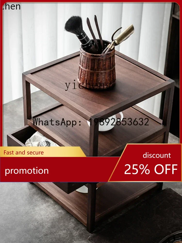 

YFY Walnut Storage Rack Solid Wood Living Room Coffee Table Tea Side Cabinet Simple Home Display Stand