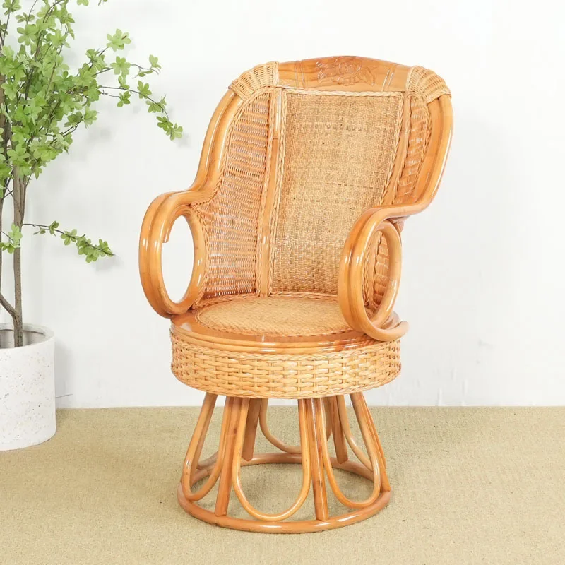 Rotating single rattan chair office study casual breathable rattan home mahjong seat