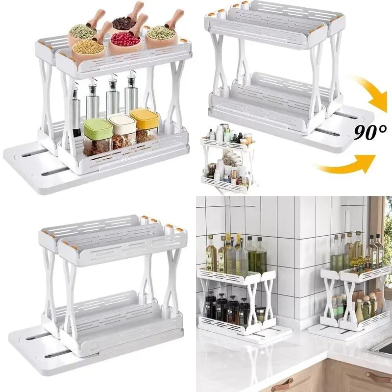 Kitchen Seasoning Cabinet Countertop Spice Rack Pull Out Storage Organizer Locker Shelf for Condiments Jar Bottle Holder