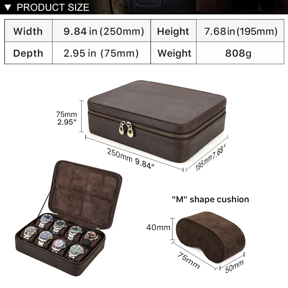 CONTACTS FAMILY 8/10/12 Slots Leather Watch Organizer Box Vintage Jewelry Storage Watch Case for Men Women Best Gift Box