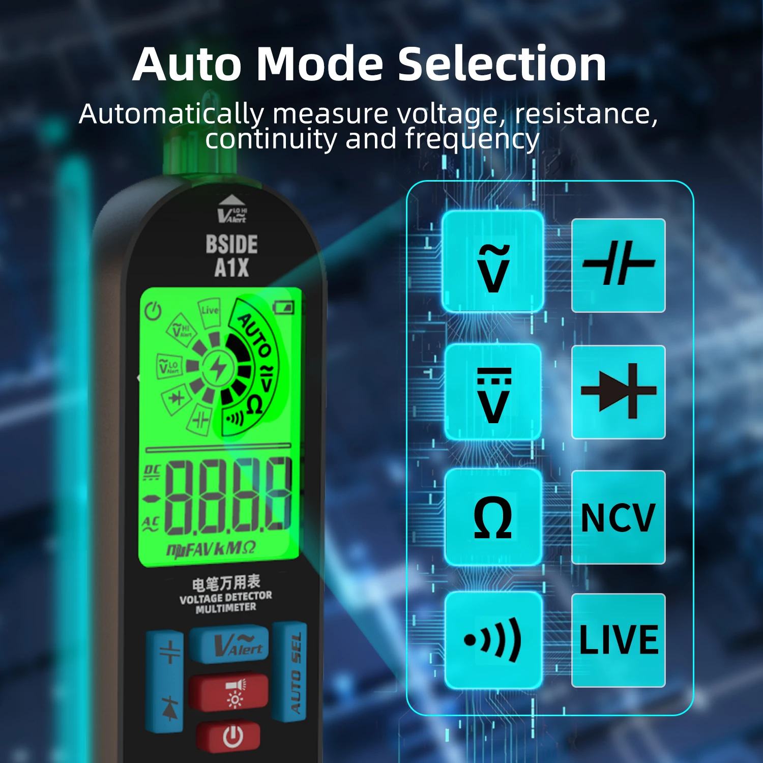 BSIDE A1X Smart Digital Multimeter Electronic USB Tester Breakpoint AC DC Contactless NCV Charged Automatic Diode Capacitor