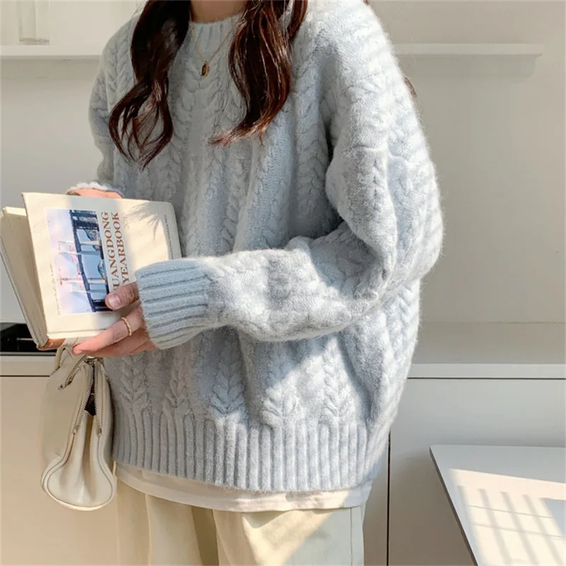 Fashion New Women's Solid Color Elastic Knitted Sweater 2024 Autumn O-neck Long Sleeves Pullovers Female 1LS014