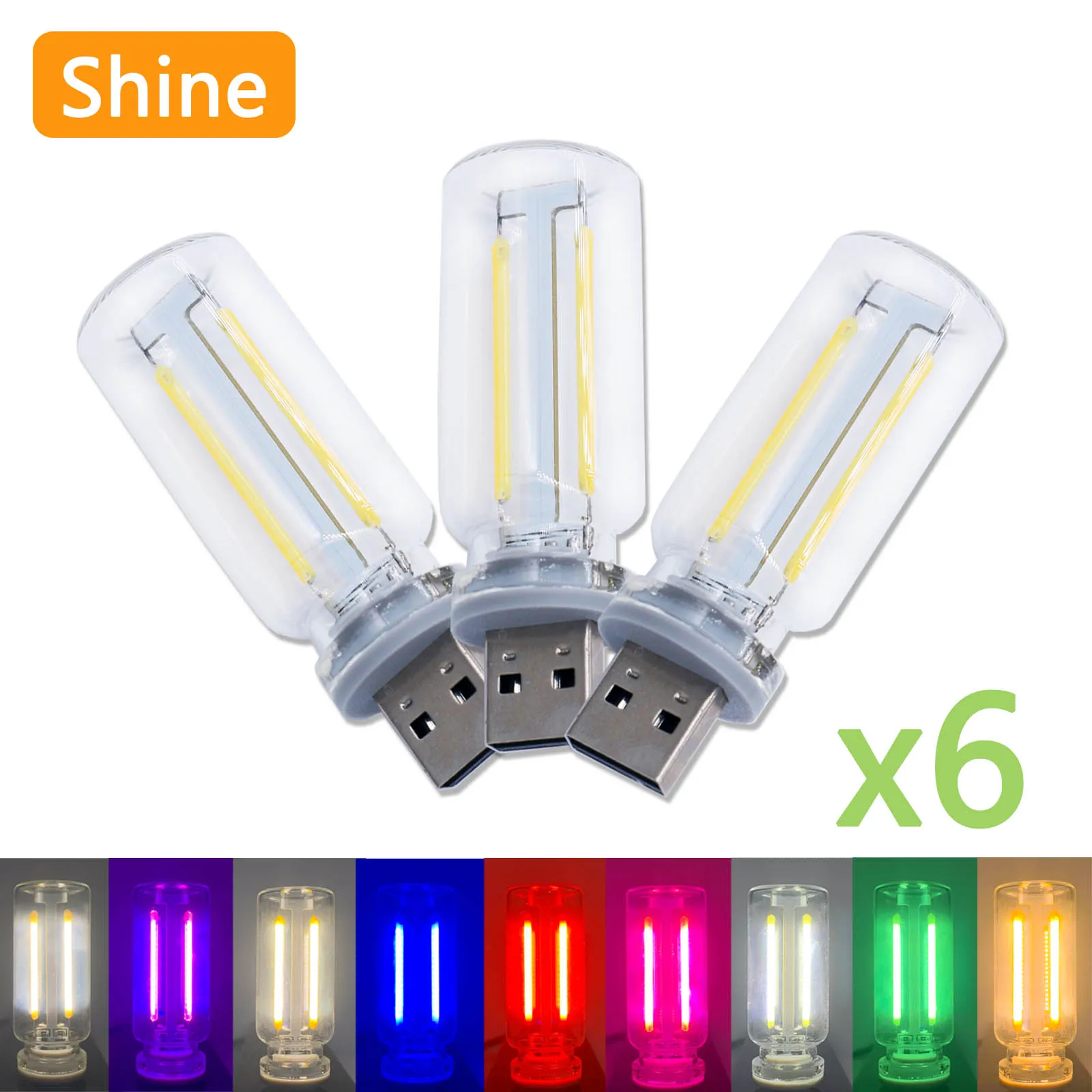 

6pcs New USB Touch Dimming Light Bulb 5V 0.3W LED Color Decoration Edison Light Bulb Light Source Bedroom Bedside Portable Light