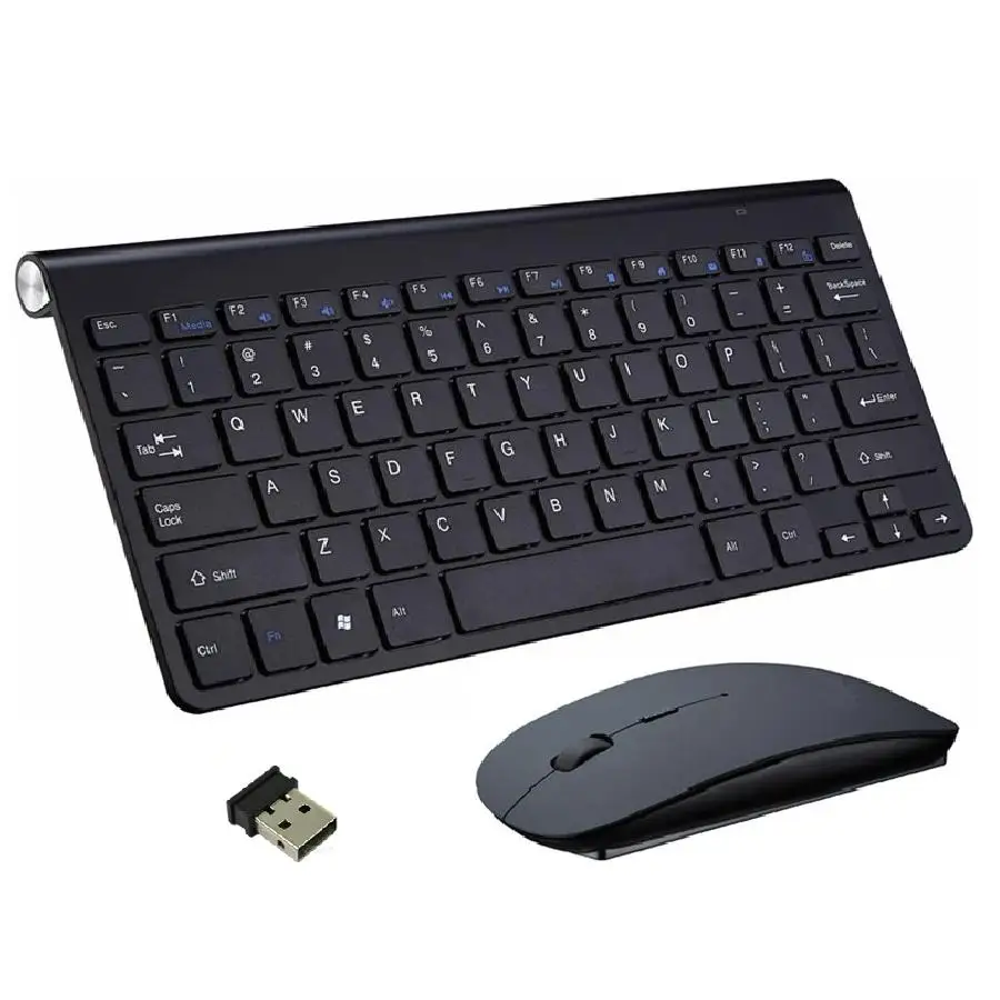 2.4g Ultra Thin Slim Keyboard Kit With Wireless Mouse For Pc Notebook Black