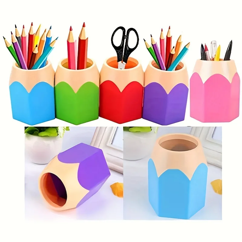6pcs Pencil-Shaped Pen Holders, Compartmentalized Storage, Portable, Students, Painting Enthusiasts, Office, Pencil Organizer