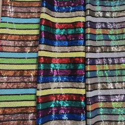 Rainbow Color Striped Pattern Sequin Fabric Mesh Base Cloth Decoration By Different Colors Of Glitters For Sewing 07S12