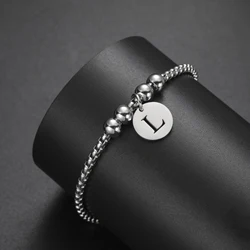 Cazador Stainless Steel A-Z Initial Letter Round Charm Box Chain Bracelet Jewelry Alphabet Bracelet for Women Mother's Day Gifts