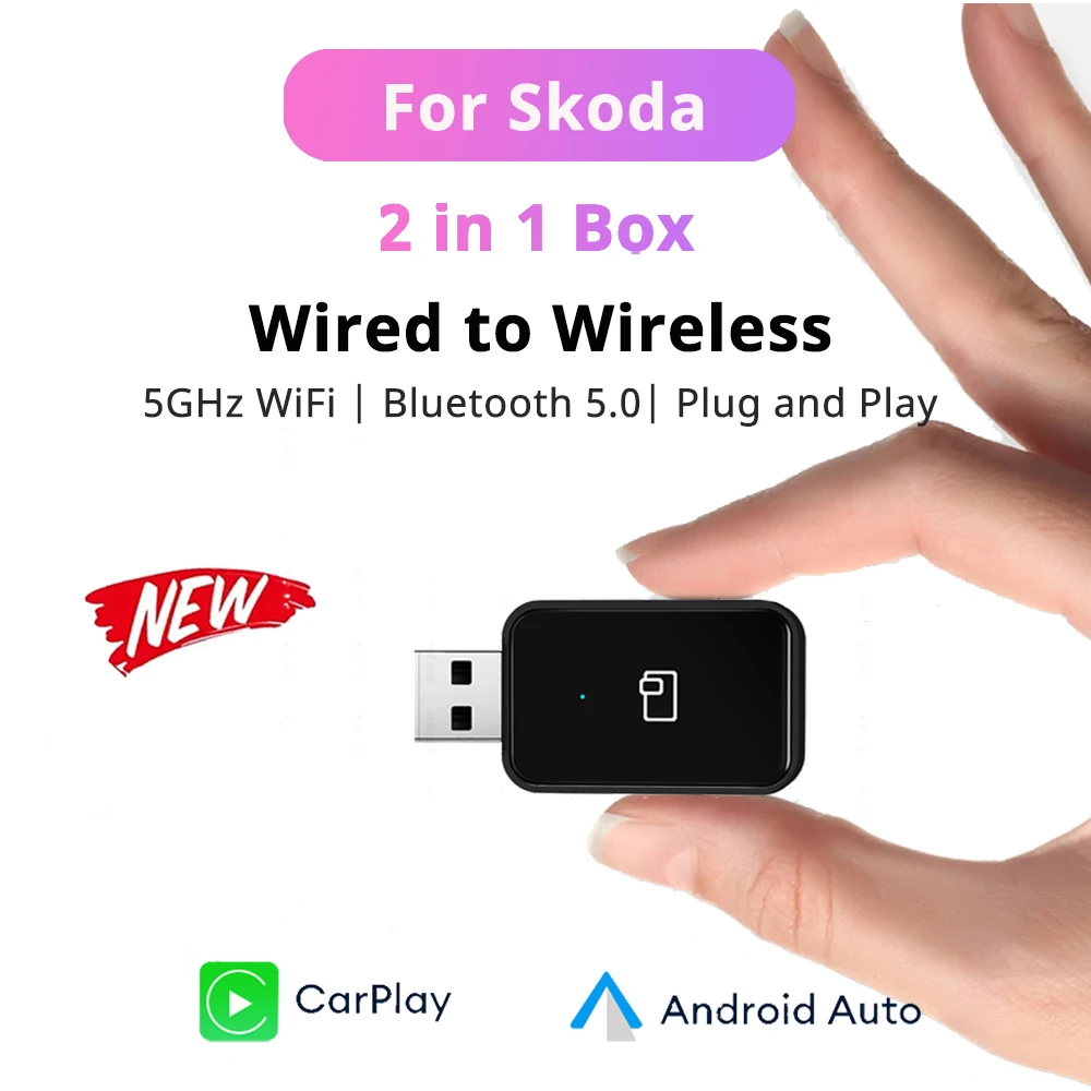 2024 New Mini Wireless CarPlay Android Auto Wireless Adapter Smart  For Skoda Octavia kodiaq superb karoq Fabia Scala Enyaq