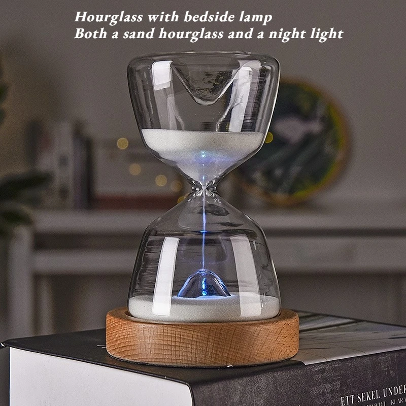 Glass Hourglass Timer Lighting Sculpture As Bedside Lamp Creative Decorative Item for Home Decoration and Craft Work