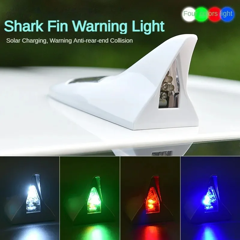 Universal LED Light Car Shark Fin Antenna with Solar Energy Auto Radio Signal Aerials Roof Antennas Driving Safety Warning Light