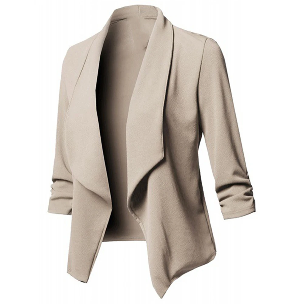 Escritório de negócios feminino blazer cor sólida manga longa blazer lapela aberta frente curta terno jaqueta para casaco feminino