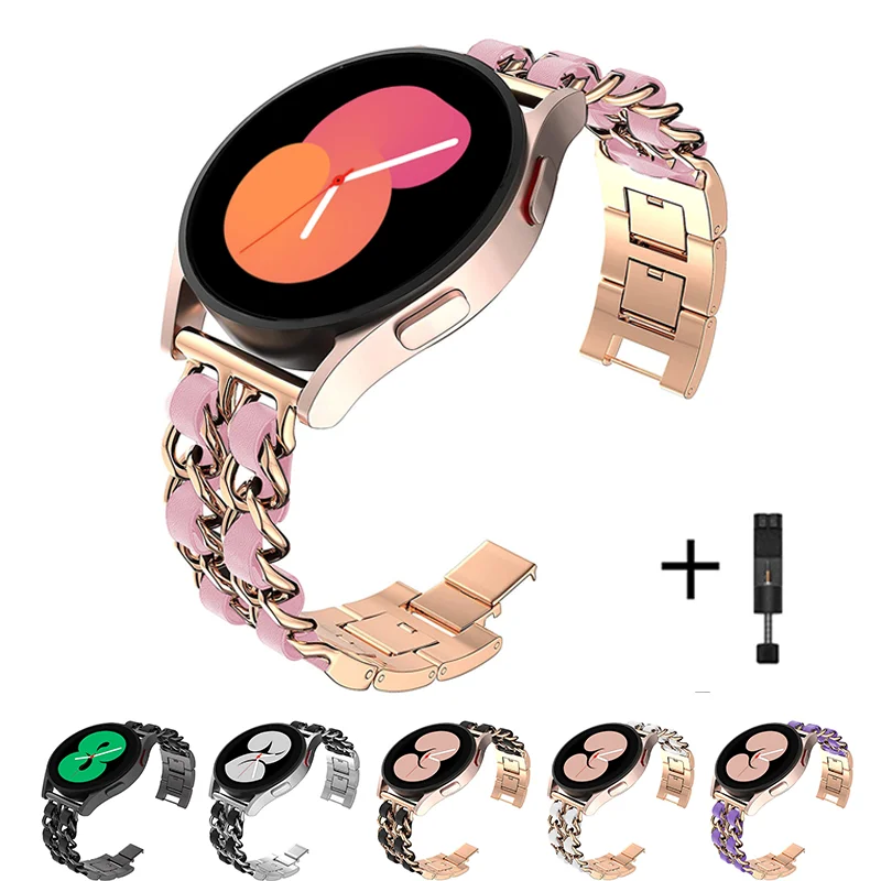 

Ремешок 20 мм 22 мм для Samsung Galaxy Watch 4/Classic/5/pro/46 мм/42 мм/active 2/s3, кожаный + металлический браслет Huawei GT/2/GT2/3 Pro ремешок
