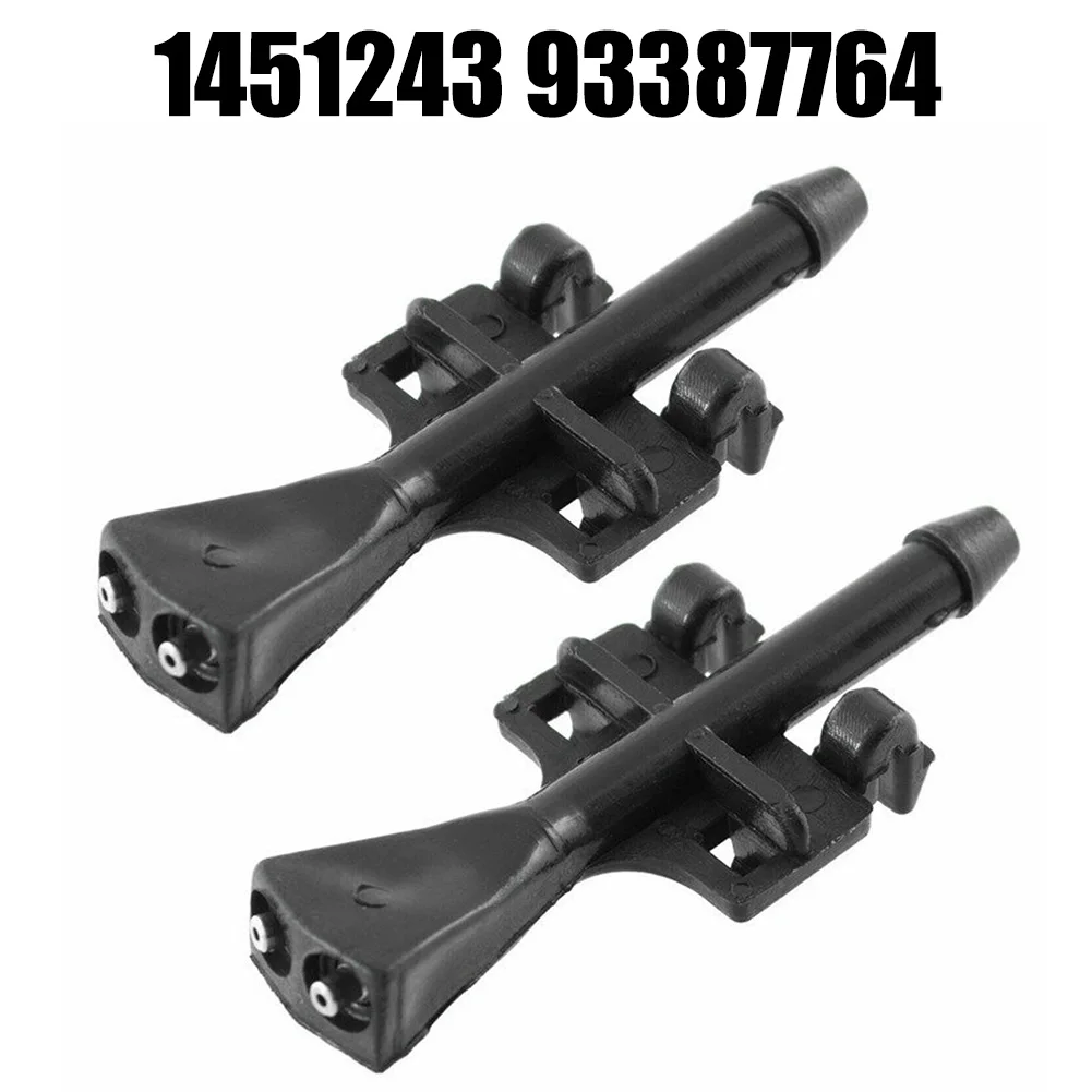 Durable Wiper Washer Jet Nozzle Spray 1451243 93387764 2pcs ABS Plastic Black Front Left Auto Replacement Parts