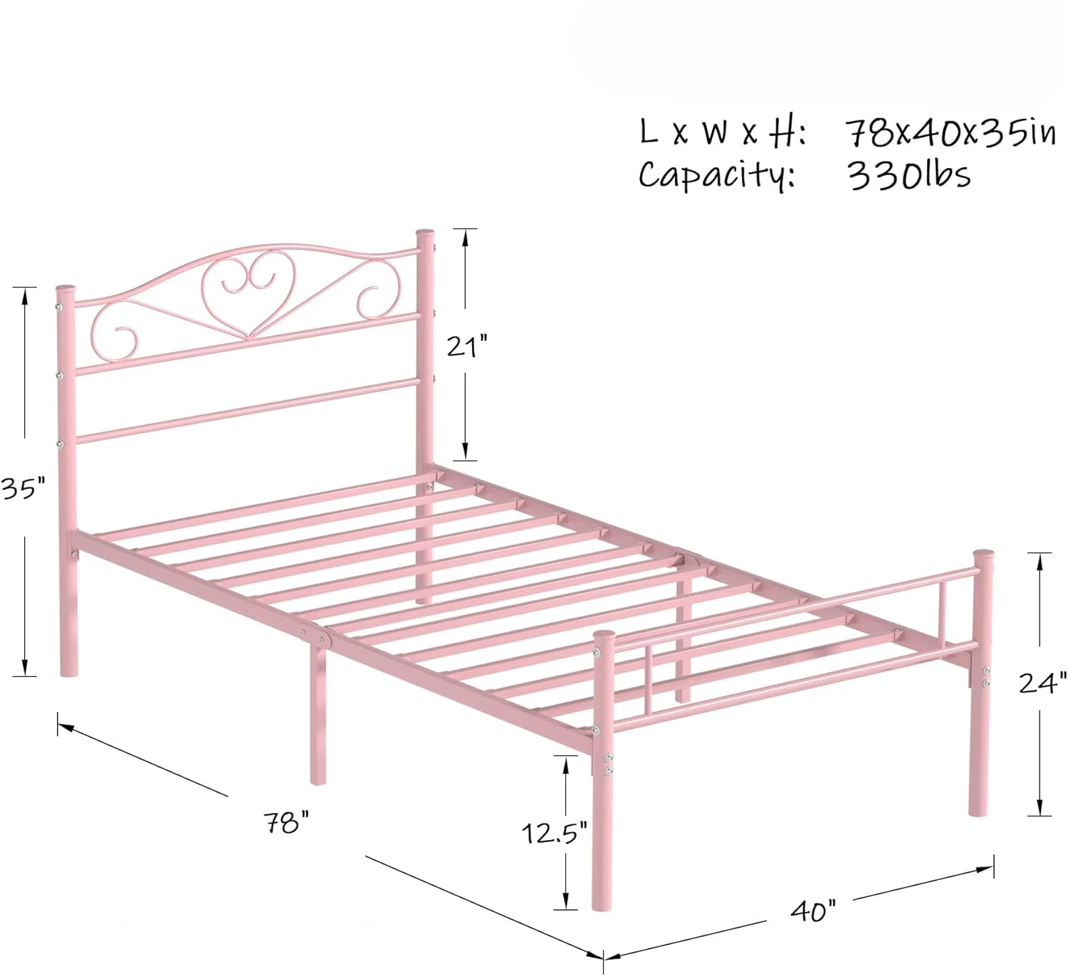 14 Inch Twin Size Metal Platform Bed Frame with Headboard and Footboard, Heavy Duty Mattress Foundation with Steel Slats