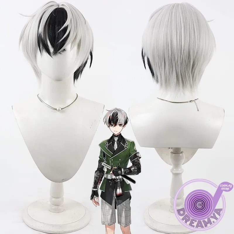 

Kurikara Gou Cosplay Wig Touken Ranbu Gray Black Short Synthetic Hair Heat Resistant Halloween Role Play Party Carnival +Wig Cap