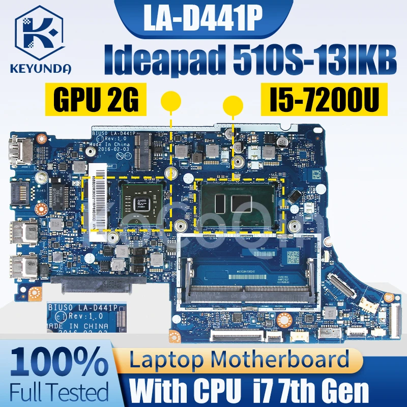 

For Lenovo Ideapad 510S-13IKB Notebook Mainboard LA-D441P 5B20M36002 5B20M3600611 5B20M3601111 I5-7200U GPU2G Laptop Motherboard