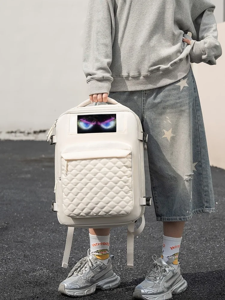 Tech-Style LED Pixel Screen Backpack Unisex Large Capacity Computer Bag Street Cool Style Commuter Bag with Cushioning Back
