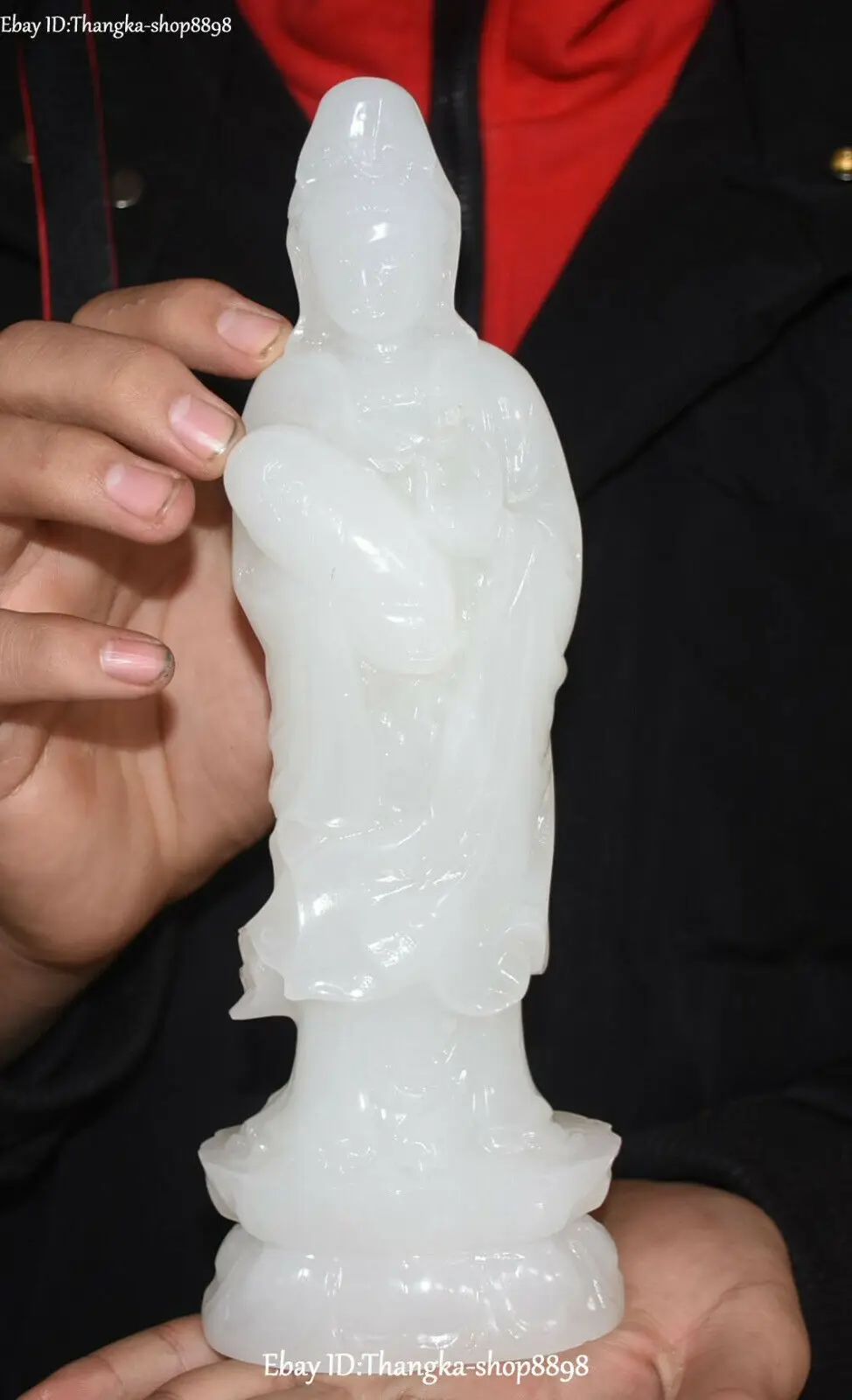 Natural White Jade Tongzi Quan Guan Yin Kwan-yin Guanyin Goddess Buddha Statue