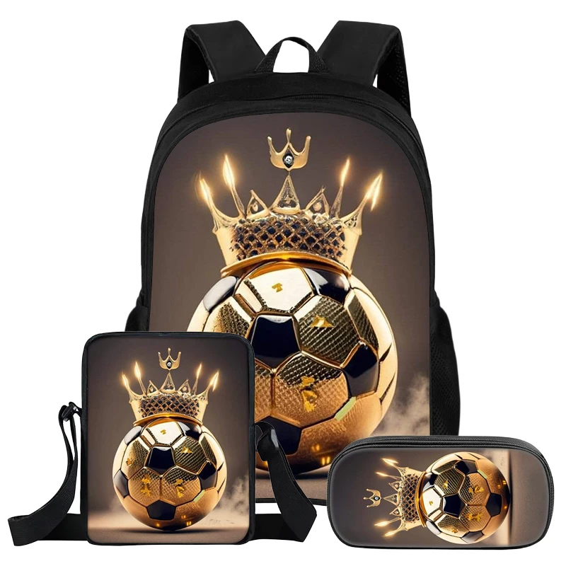 Bookbag 3Pcs Set Backpack Football Match Sports Student School Shoulder Bag Pencil Bags Best Gift Super Football Star Rucksack