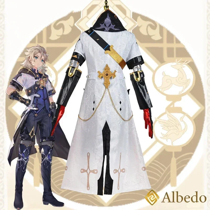 Genshin impactImpact Albedo Cosplay Costume Adult Carnival Uniform Wig Anime Halloween Party Costumes Masquerade Women Game G360