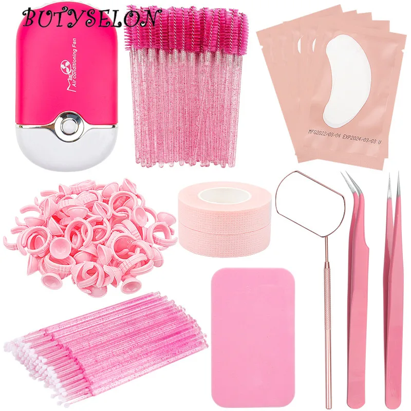 

Eyelash Extension Supplies Set USB Eyelash Fan Eye Gel Pad Tweezers Mirror Glue Ring Eyebrow brush Tape Grafting False Lash tool