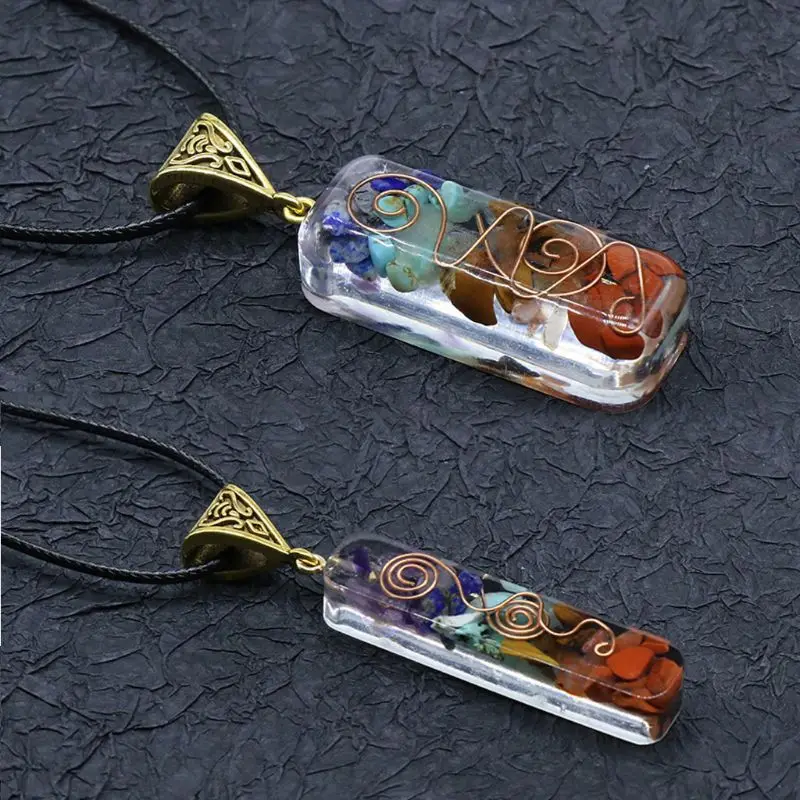 7 Chakras Crystals Stones Orgone Pendant Generator Energy Accumulator Orgonite Hex Chakra Necklace for Valentine's Day