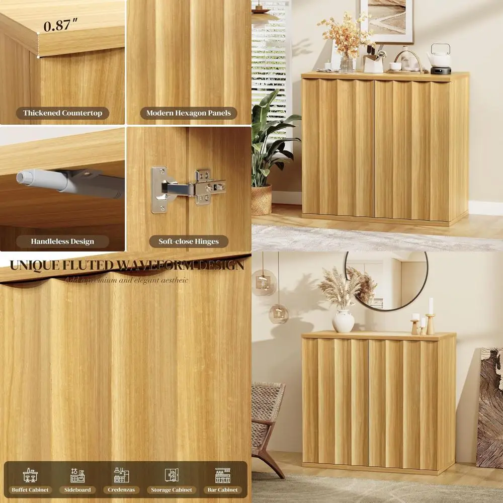 

Тумба-буфет для хранения с кофейным столиком 31,5 дюйма, современный кухонный шкаф-буфет, подходит для прихожей и гостиных, натуральный цвет