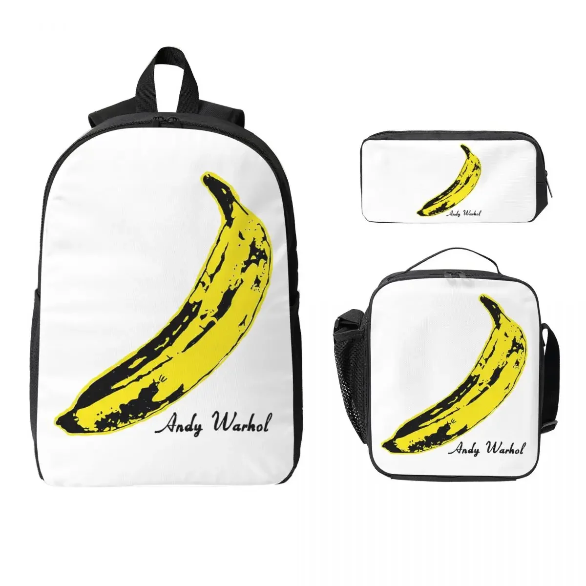 Andy Warhol Sunset Cat Cattle Banana Backpack BookBag School Bag Computer Shoulder Bags 3ps Insulated Lunch Bag Pencil Case