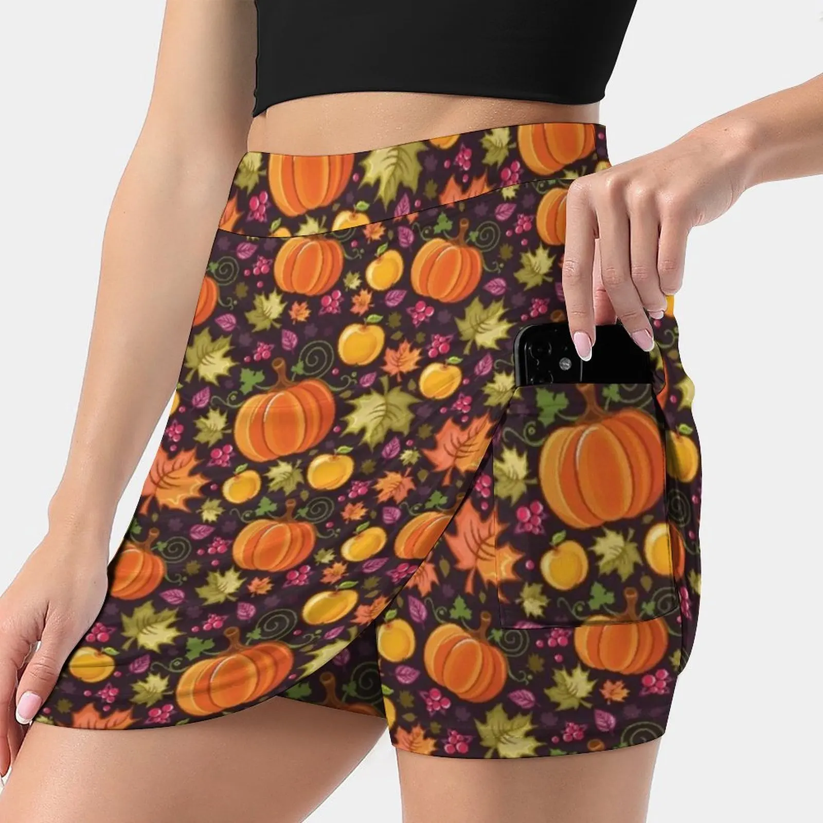 Fall Pumpkin Pattern Women's skirt Aesthetic skirts New Fashion Short Skirts Fall Autumn Pumpkins Leaves Fruit Harvest