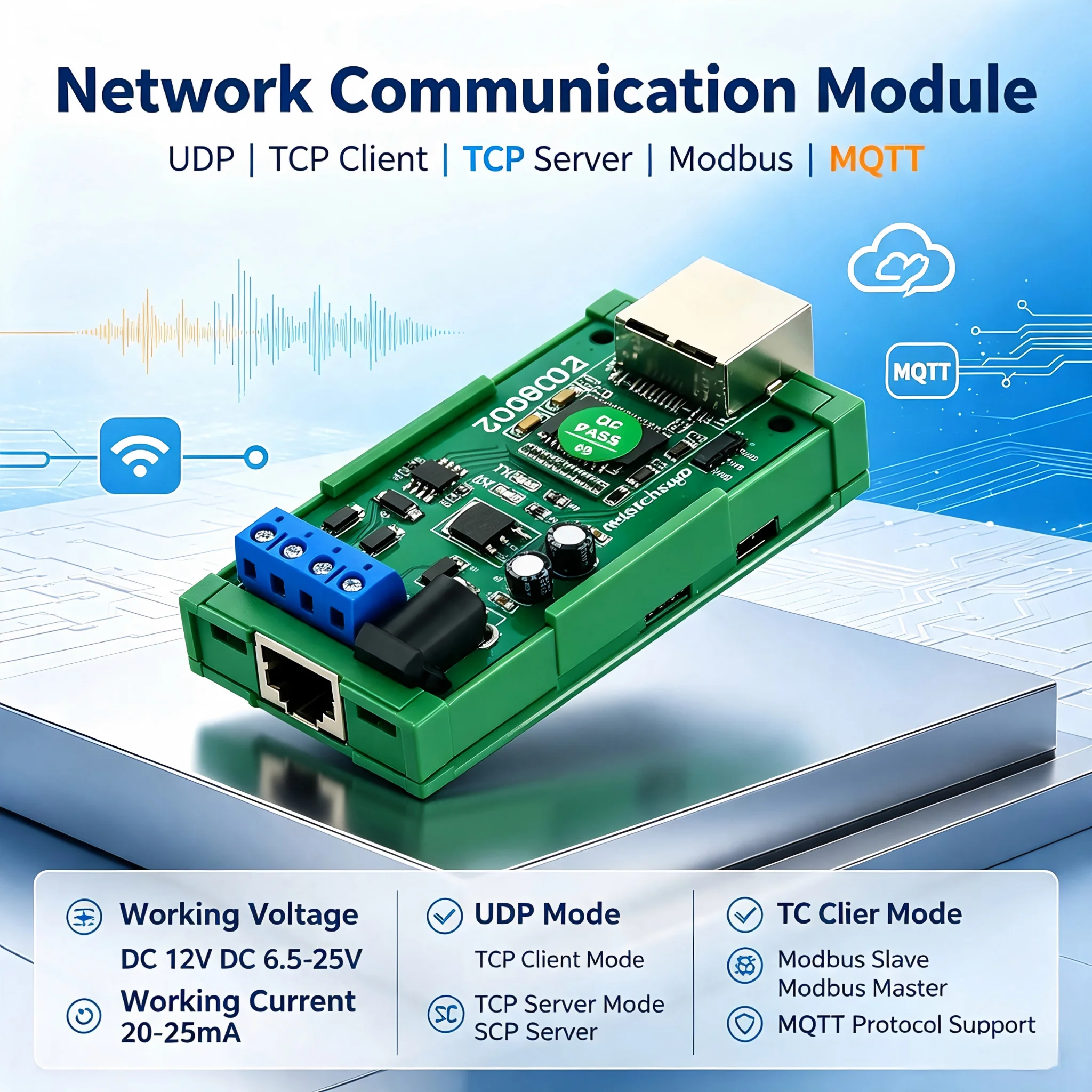 Serial Port Server Module DC 12V RS485 to Ethernet Network Converter TCP/IP UDP Client Server MQTT PLC - Network Communication