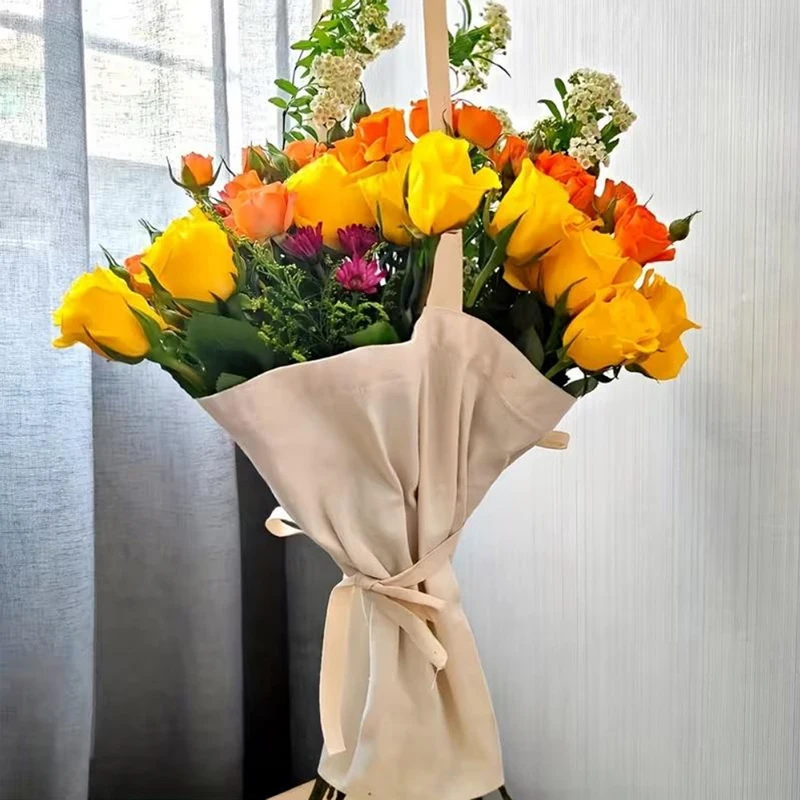 NamcheBarwa Canvas Bouquet Bag Floral Farm Packaging Bag Thicken Flower Wrapping Bag Handmade Portable with Strap Gardeners Gift