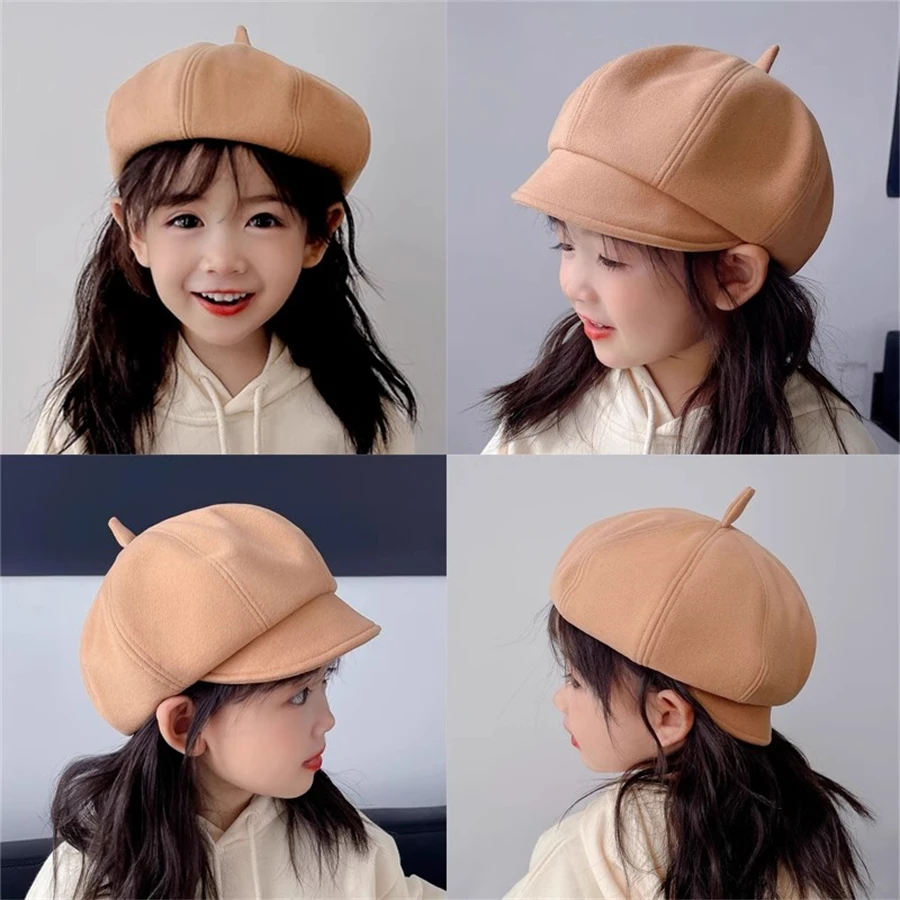 Children\'s beret, autumn/winter trend 2024 new autumn/winter, fashionable girl octagonal hat, baby top hat