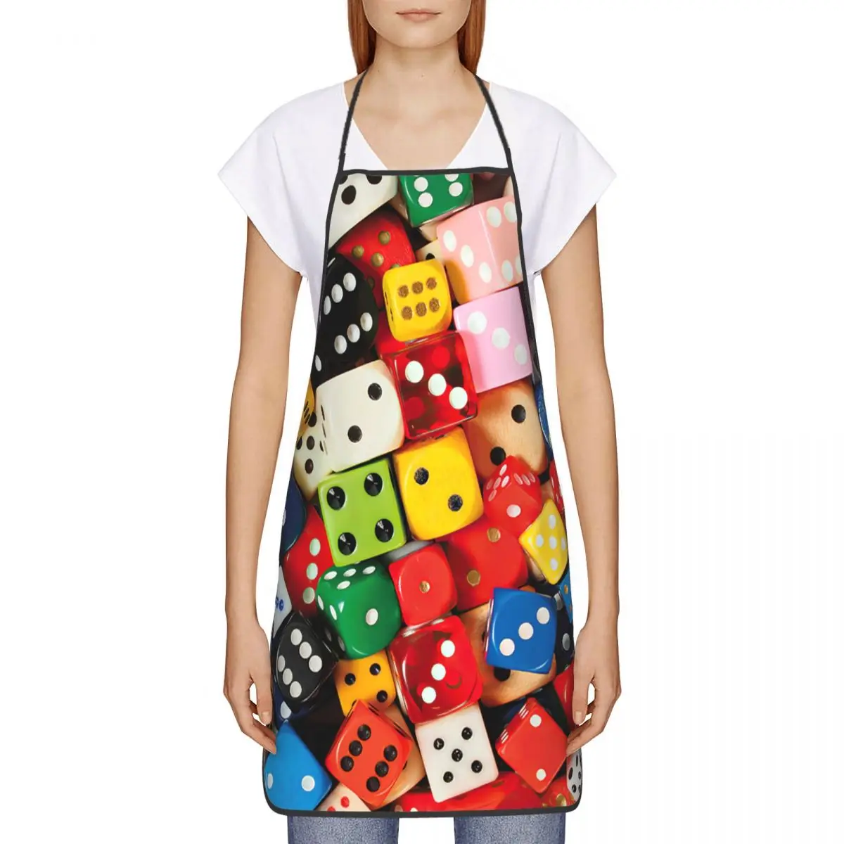 Unisex Colorful Dice Pattern Kitchen Chef Cooking Baking Apron Women Men Gambling Casino Tablier Cuisine for Painting