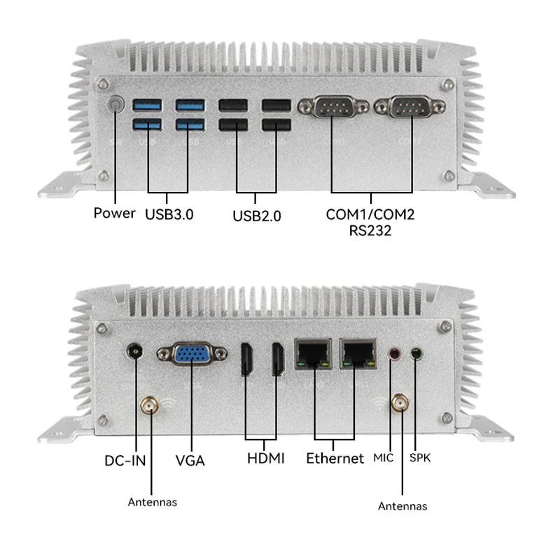 Industrial Fanless Mini PC Intel Core i5-8305G 2xRS232 2x Ethernet 8xUSB 2xHDMI 1xVGA Windows11/10 Linux DC12V-19V