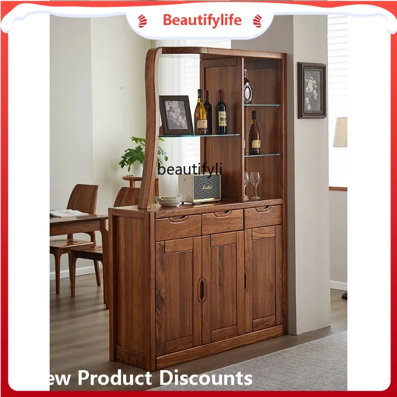 A506 Modern Chinese log room cabinet entrance all solid wood living room wine cabinet double-sided partition cabinet