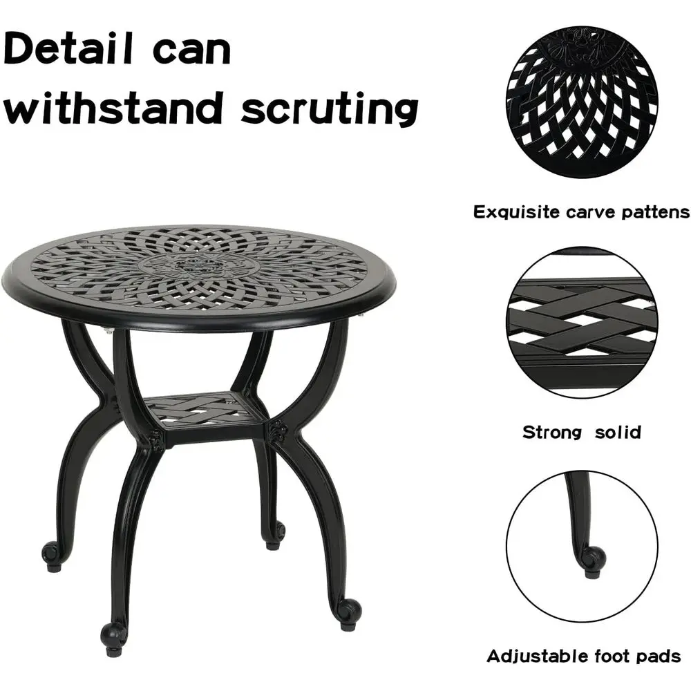 طاولة جانبية سوداء مستديرة للاستخدام الخارجي/الداخلية من الألومنيوم المقاوم للصدأ للفناء والحديقة والشرفة