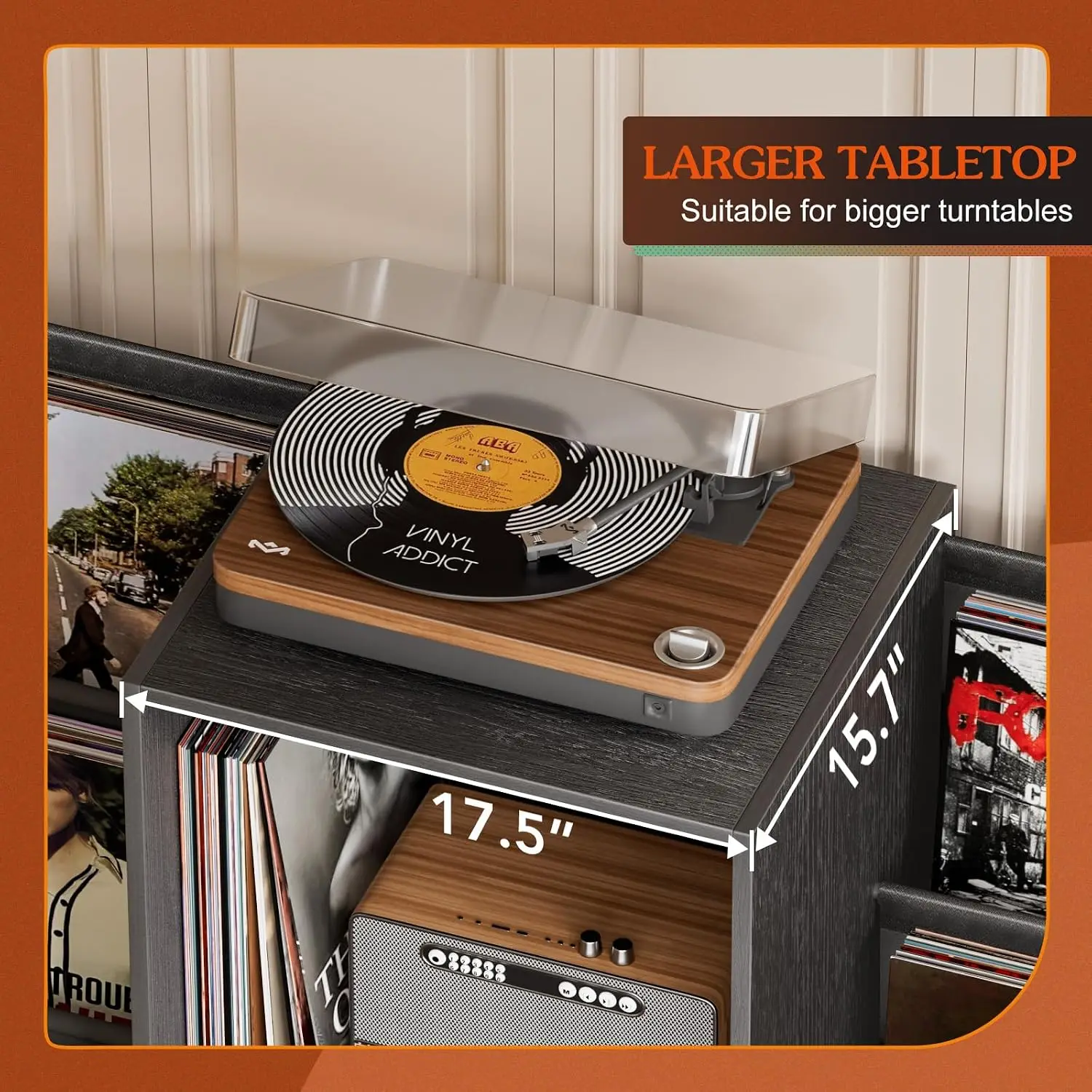 Record Player Stand Turntable Table Vinyl Record Storage 300 Albums Holder Display Shelf Organizer Rack Cabinet LP Media Stereo