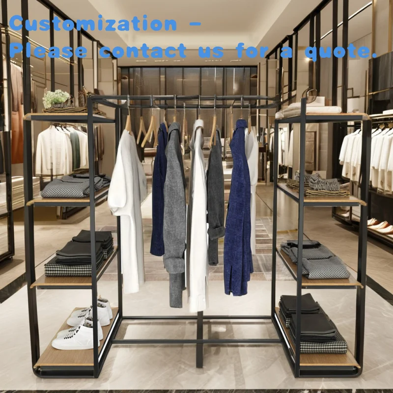 

custom.Retail Shop Fittings Melamine Multi Ways Fixture Stand Metal Shelves Clothes Rack Clothing Store