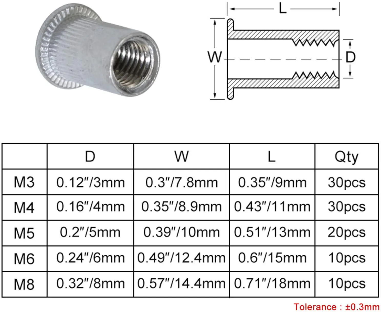 100 PCS Stainless Steel Threaded Rivet Nuts Insert Nutsert Cap Rivets M3 M4 M5 M6 M8 DIY