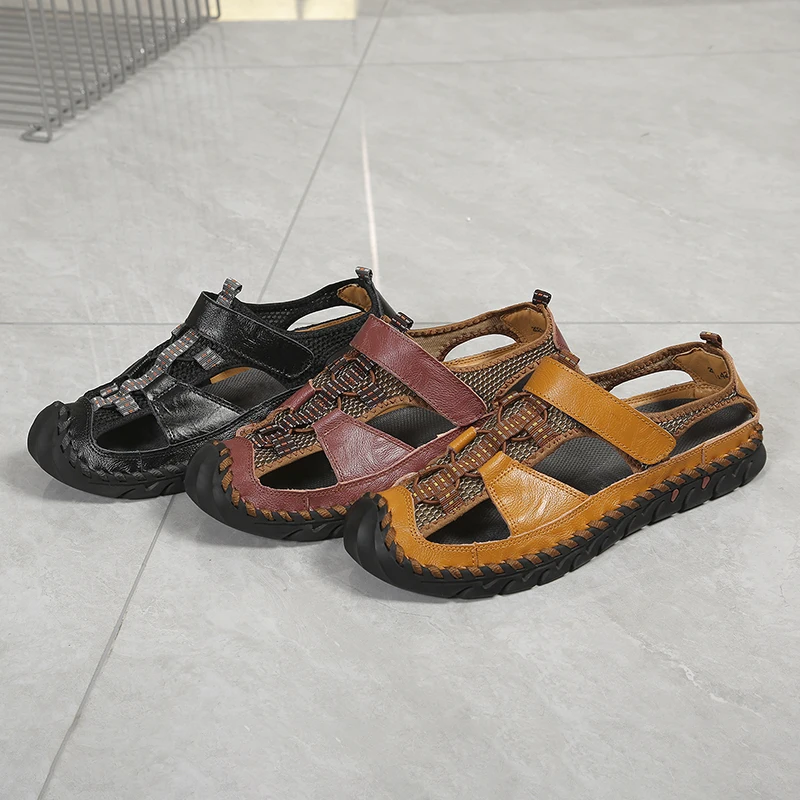 Summer New Men's Sandals High Quality Leather Sandals for Men Outdoor Beach Shoes Comfortable Wading Shoes Male Slippers