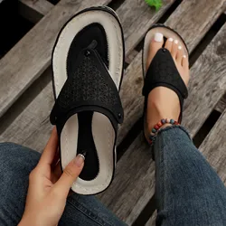 Fashion Women Summer Solid Wedges Breathable Slip On Open Toe Sandals Comfortable Beach Shoes Slippers