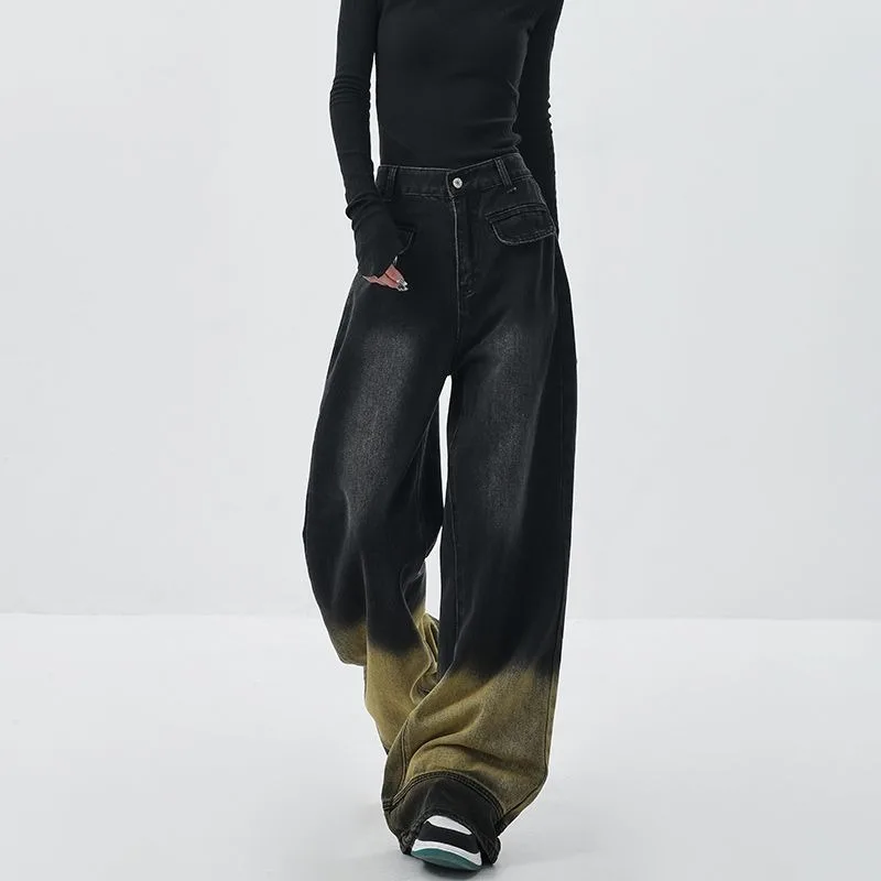 Deeptown Y2k Vintage Oversized Woman's Jeans Casual Gyaru Streetwear Loose Denim Pants Harajuku Style Grunge Wide Leg Trousers