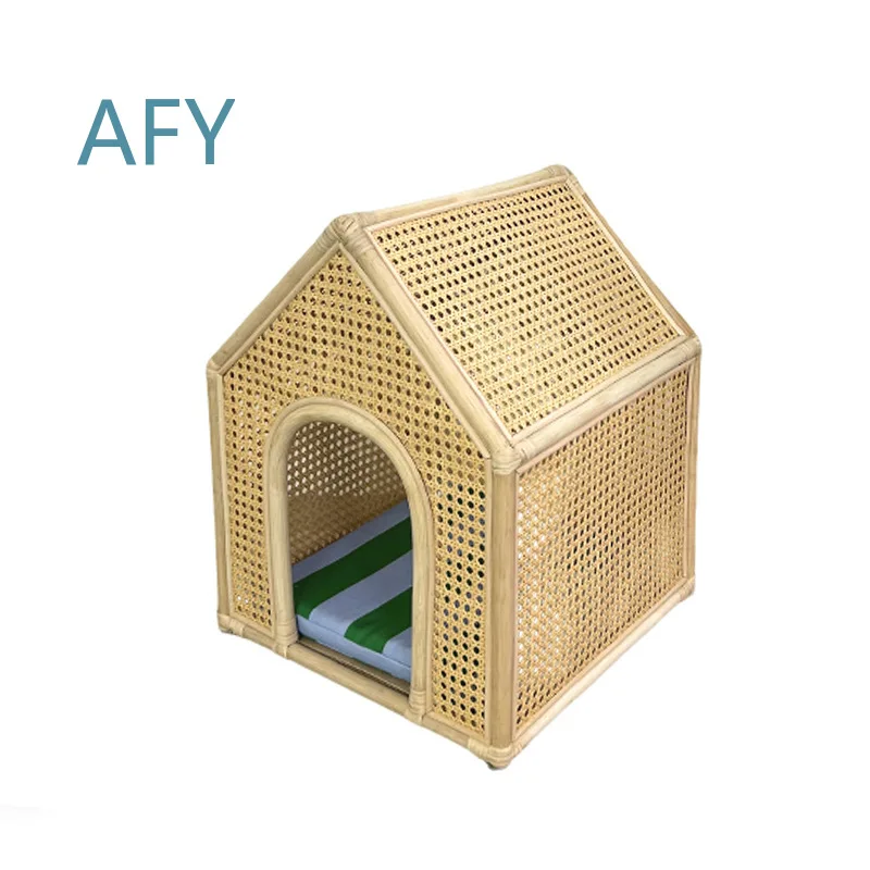 Wholesale Pet Bed for House Kennel Roof Rattan Cat Bed Kitten Puppy Handmade Natural Wicker Bed for Cats Dogs Small Pets
