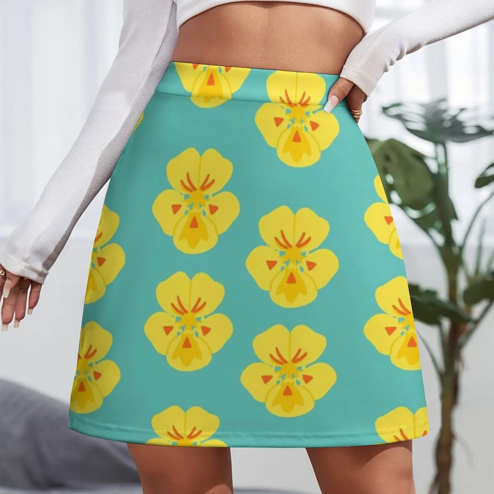 Nasturtiums on Blue Mini Skirt korean ladies summer women's stylish skirts Mini Skirt
