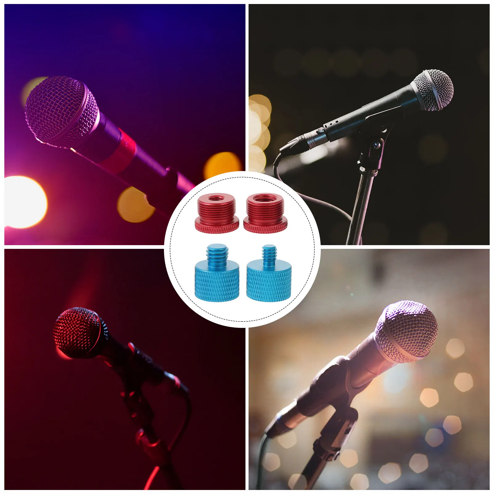 

4pcs Microphone Stand Adapter Screw Mount for Mic Boom Thread Holder Durable Metal Universal Stable 3/8 Female to 5/8 Male Mic