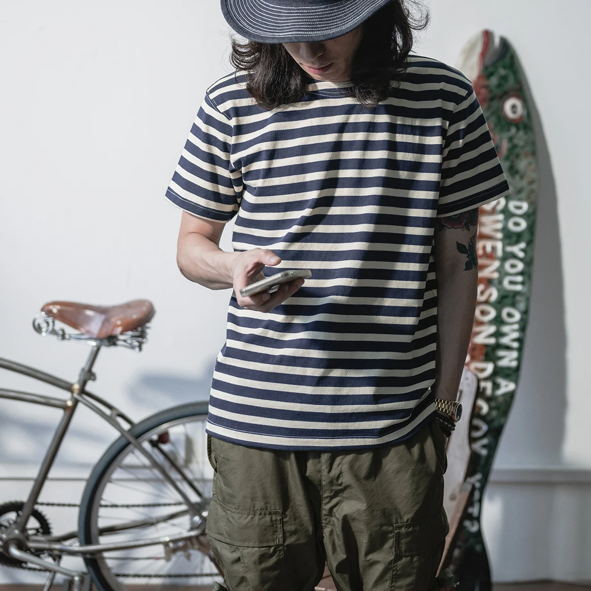 

Red Bronson Men's Vintage Sailor T-irt ort Sve Sea Soul ip Collar Tee Stand Fit Youth Trend Autumn Wear