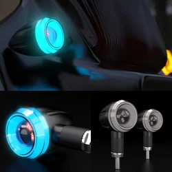 2x Smart Round Motorcycle Brake Turn Signal Light DRL All-in-one Head 3Colors Rotation Flowing Light Tail Lamp Indicator Styling