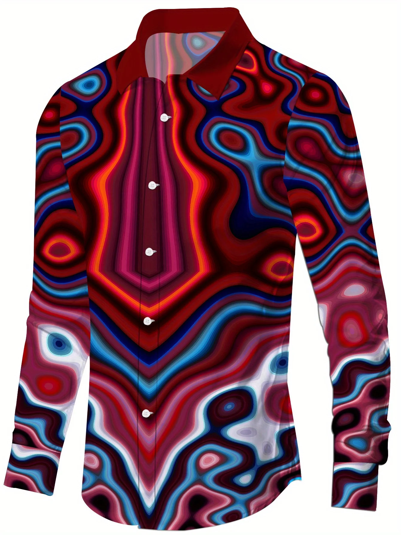 Men'S Plus Size Stylish Ship and Compass Print Shirt - Long Sleeve, Casual Button-Up with Lapel Collar, Perfect for Spring