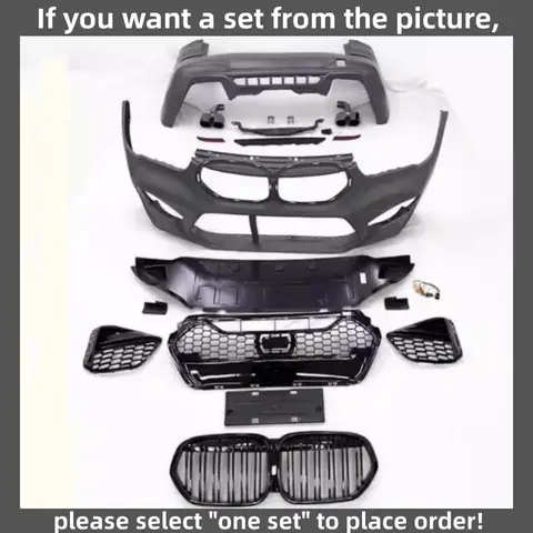 Front Rear Bumper Tail Throat Grille Assembly for BMW X1 F48 F49 16-19 Upgraded to X3M Style PP Material Car Body Kit