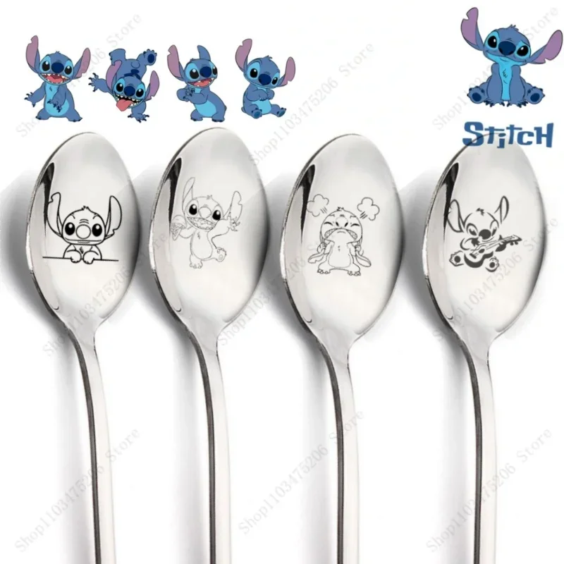 Stitch Disney Spoon Stainless Steel Cute Cartoon Pattern Cutlery Ice Cream Pudding Spoons Party Cutlery Decoration Birthday Gift